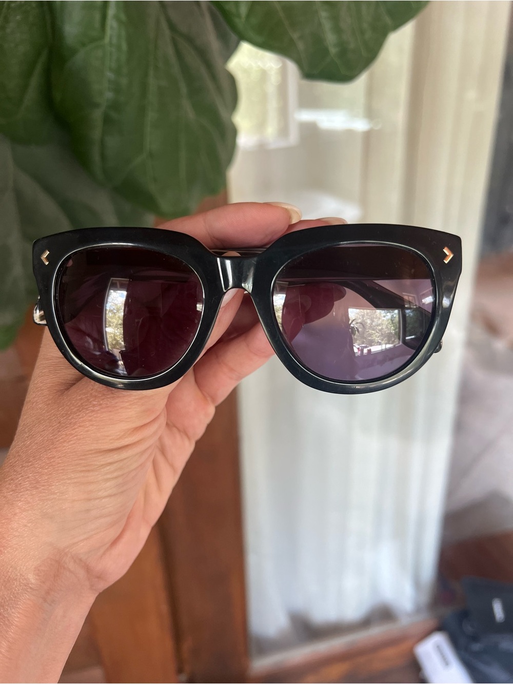 Stella & Dot Black Women's Oversized Cat-Eye Sunglasses - Polarized Lens